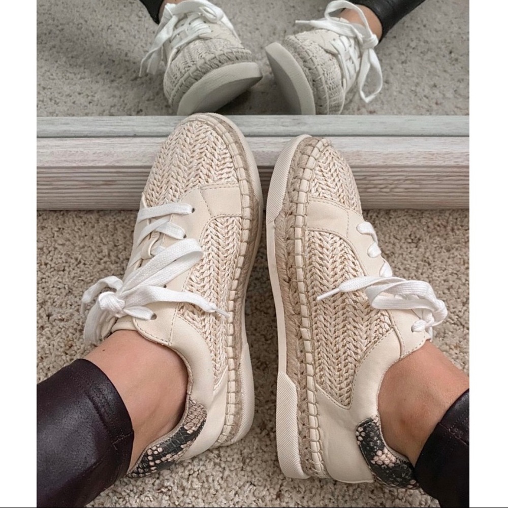 SNEAKERS Sz 8.5 Espadrille Boho Wicker Look Cream - Picture 11 of 15